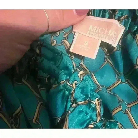 Michael Kor’s Long Sleeve Teal & Gold chain Link Blouse Women’s size Small - Picture 4 of 4